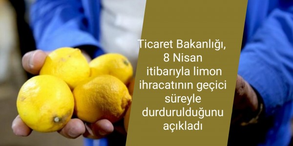 Ticaret Bakanlığı, 8 Nisan itibarıyla limon ihracatının geçici süreyle durdurulduğunu açıkladı